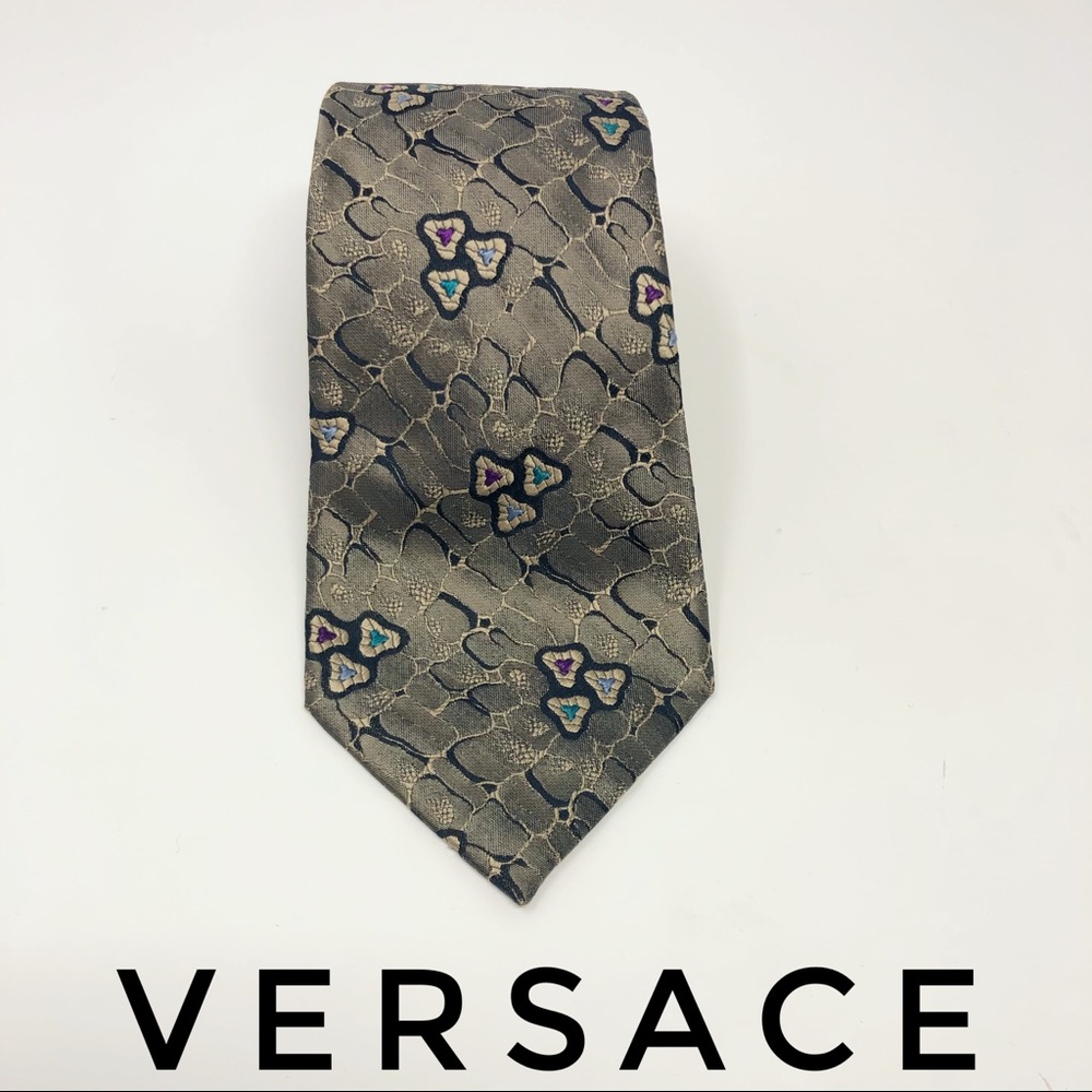 Vintage 80s Versace Bronze Triangle Scale Tie EUC